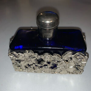 Vintage Perfume Bottle, Blue, Silver